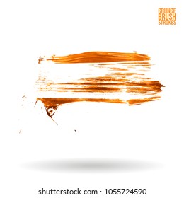 Orange brush stroke and texture. Grunge vector abstract hand - painted element. Underline and border design.
