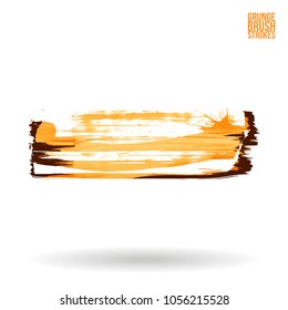 Orange brush stroke and texture. Grunge vector abstract hand - painted element. Underline and border design.