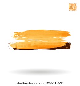 Orange brush stroke and texture. Grunge vector abstract hand - painted element. Underline and border design.
