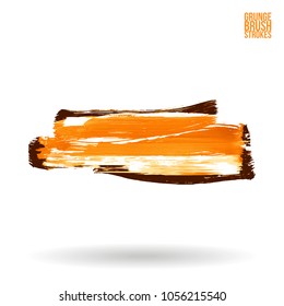 Orange brush stroke and texture. Grunge vector abstract hand - painted element. Underline and border design.