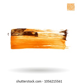 Orange brush stroke and texture. Grunge vector abstract hand - painted element. Underline and border design.