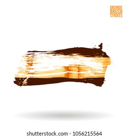 Orange brush stroke and texture. Grunge vector abstract hand - painted element. Underline and border design.