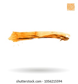 Orange brush stroke and texture. Grunge vector abstract hand - painted element. Underline and border design.