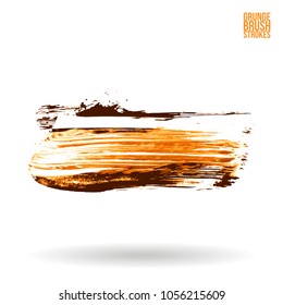 Orange brush stroke and texture. Grunge vector abstract hand - painted element. Underline and border design.