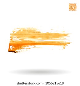 Orange brush stroke and texture. Grunge vector abstract hand - painted element. Underline and border design.