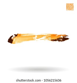 Orange brush stroke and texture. Grunge vector abstract hand - painted element. Underline and border design.