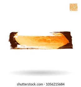 Orange brush stroke and texture. Grunge vector abstract hand - painted element. Underline and border design.