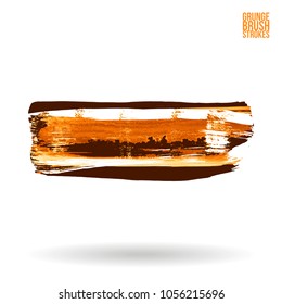 Orange brush stroke and texture. Grunge vector abstract hand - painted element. Underline and border design.