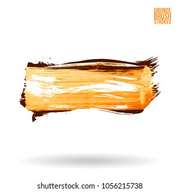 Orange brush stroke and texture. Grunge vector abstract hand - painted element. Underline and border design.