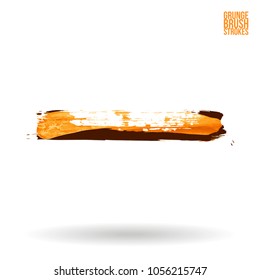 Orange brush stroke and texture. Grunge vector abstract hand - painted element. Underline and border design.