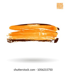 Orange brush stroke and texture. Grunge vector abstract hand - painted element. Underline and border design.