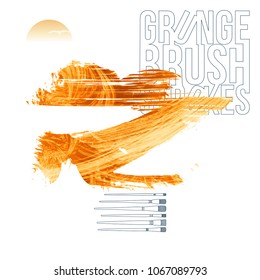 Orange brush stroke and texture. Grunge vector abstract hand - painted element. Underline and border design.