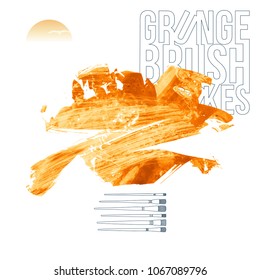 Orange brush stroke and texture. Grunge vector abstract hand - painted element. Underline and border design.