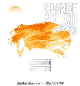 Orange brush stroke and texture. Grunge vector abstract hand - painted element. Underline and border design.