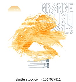 Orange brush stroke and texture. Grunge vector abstract hand - painted element. Underline and border design.