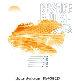 Orange brush stroke and texture. Grunge vector abstract hand - painted element. Underline and border design.