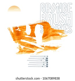 Orange brush stroke and texture. Grunge vector abstract hand - painted element. Underline and border design.