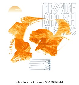 Orange brush stroke and texture. Grunge vector abstract hand - painted element. Underline and border design.
