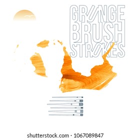 Orange brush stroke and texture. Grunge vector abstract hand - painted element. Underline and border design.