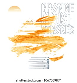 Orange brush stroke and texture. Grunge vector abstract hand - painted element. Underline and border design.