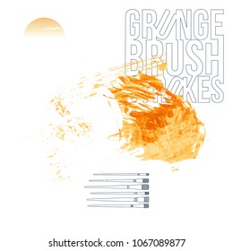 Orange brush stroke and texture. Grunge vector abstract hand - painted element. Underline and border design.