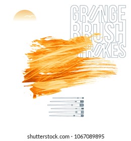 Orange brush stroke and texture. Grunge vector abstract hand - painted element. Underline and border design.