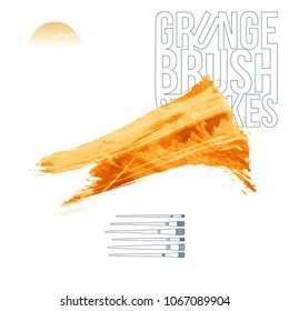 Orange brush stroke and texture. Grunge vector abstract hand - painted element. Underline and border design.