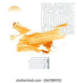 Orange brush stroke and texture. Grunge vector abstract hand - painted element. Underline and border design.