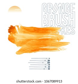 Orange brush stroke and texture. Grunge vector abstract hand - painted element. Underline and border design.