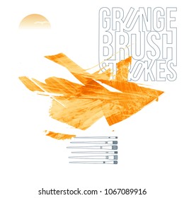 Orange brush stroke and texture. Grunge vector abstract hand - painted element. Underline and border design.