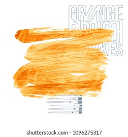 Orange brush stroke and texture. Grunge vector abstract hand - painted element. Underline and border design.