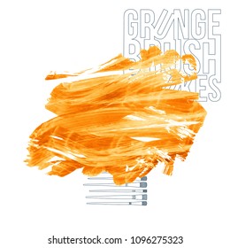 Orange brush stroke and texture. Grunge vector abstract hand - painted element. Underline and border design.