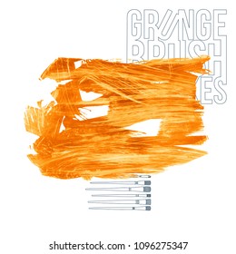 Orange brush stroke and texture. Grunge vector abstract hand - painted element. Underline and border design.