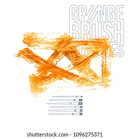 Orange brush stroke and texture. Grunge vector abstract hand - painted element. Underline and border design.