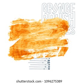 Orange brush stroke and texture. Grunge vector abstract hand - painted element. Underline and border design.