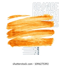 Orange brush stroke and texture. Grunge vector abstract hand - painted element. Underline and border design.