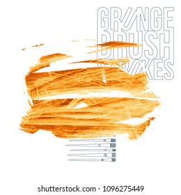 Orange brush stroke and texture. Grunge vector abstract hand - painted element. Underline and border design.