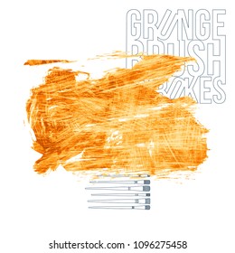 Orange brush stroke and texture. Grunge vector abstract hand - painted element. Underline and border design.