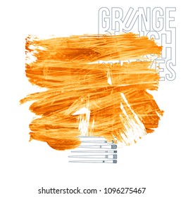 Orange brush stroke and texture. Grunge vector abstract hand - painted element. Underline and border design.
