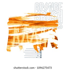 Orange brush stroke and texture. Grunge vector abstract hand - painted element. Underline and border design.