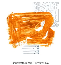 Orange brush stroke and texture. Grunge vector abstract hand - painted element. Underline and border design.