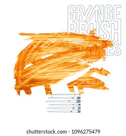 Orange brush stroke and texture. Grunge vector abstract hand - painted element. Underline and border design.