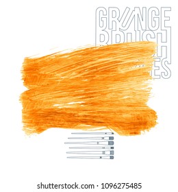 Orange brush stroke and texture. Grunge vector abstract hand - painted element. Underline and border design.