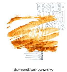Orange brush stroke and texture. Grunge vector abstract hand - painted element. Underline and border design.