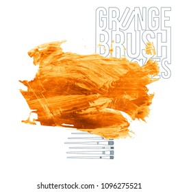 Orange brush stroke and texture. Grunge vector abstract hand - painted element. Underline and border design.