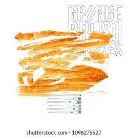Orange brush stroke and texture. Grunge vector abstract hand - painted element. Underline and border design.