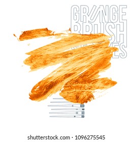 Orange brush stroke and texture. Grunge vector abstract hand - painted element. Underline and border design.