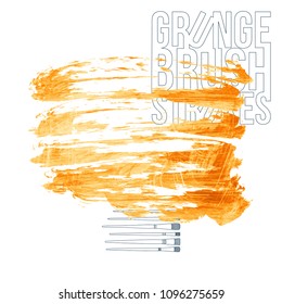 Orange brush stroke and texture. Grunge vector abstract hand - painted element. Underline and border design.