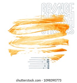 Orange brush stroke and texture. Grunge vector abstract hand - painted element. Underline and border design.