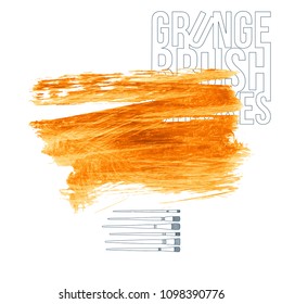 Orange brush stroke and texture. Grunge vector abstract hand - painted element. Underline and border design.